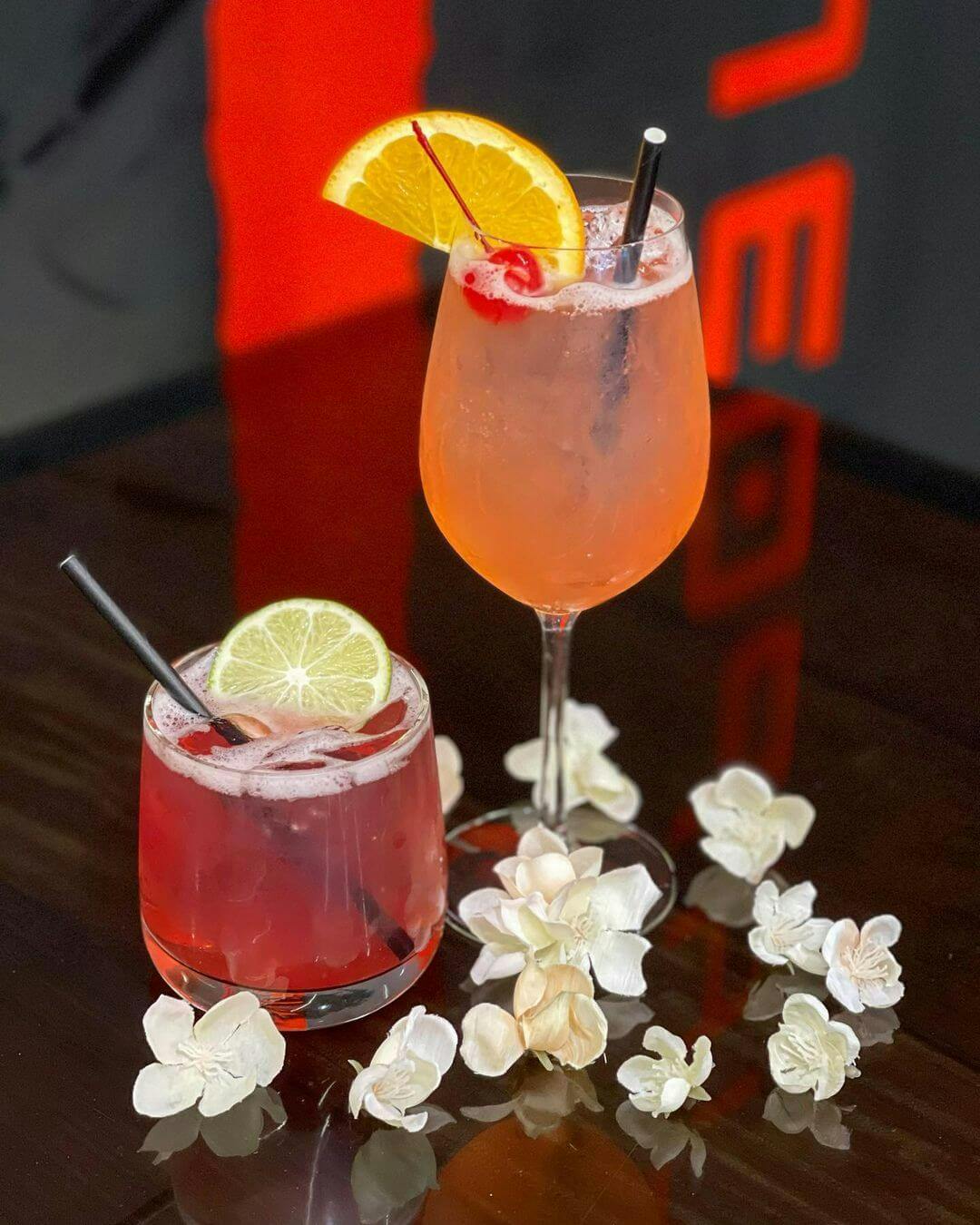 picture of two cocktails, the Spring Blossom and Summer, Spice and Everything Nice
